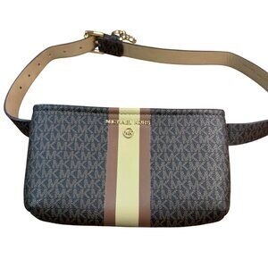 Michael Kors Logo Belt Bag S/M Brown/Gold Monogram Adjustable Strap Synthetic Cr